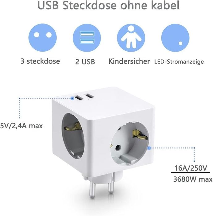 Orsifow Adapter rozgałęźnik USB, 3 gniazda z 2 portami USB