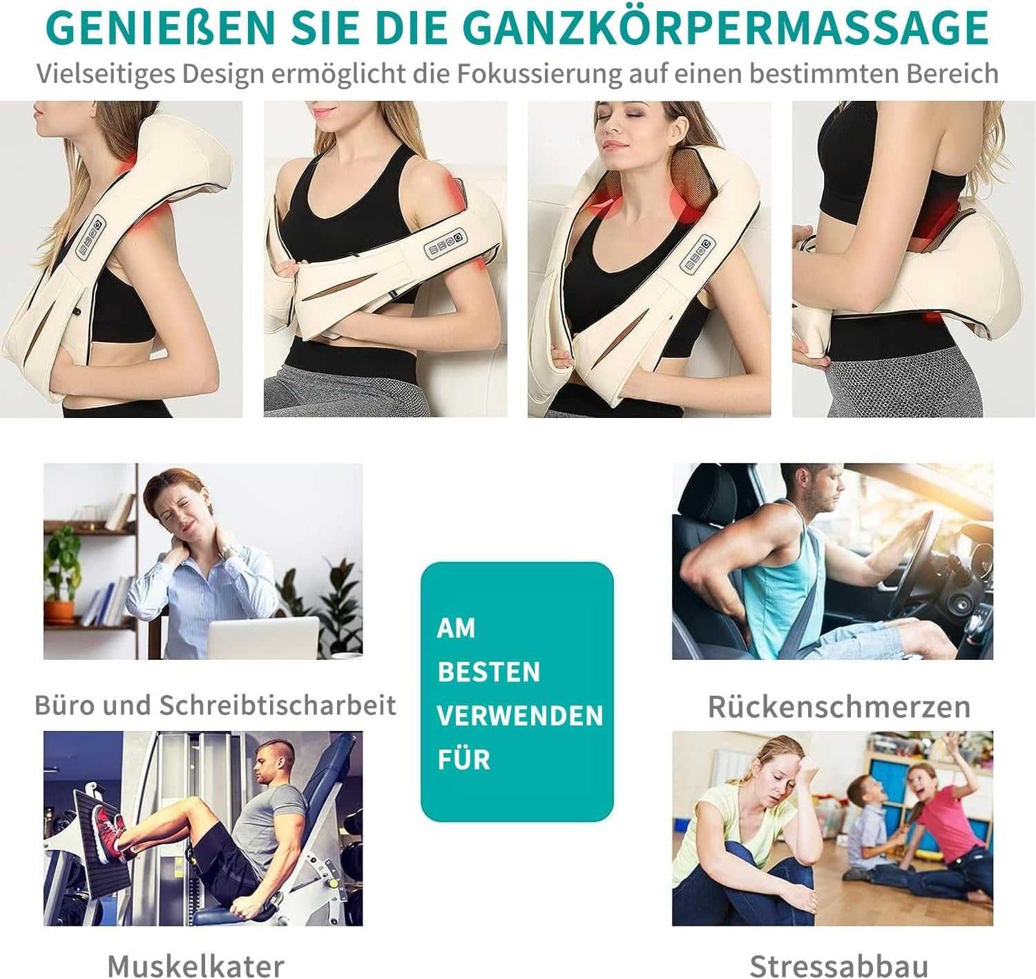 Nekteck Shiatsu głębokie ugniatanie poduszka do masażu z ciepłem beż