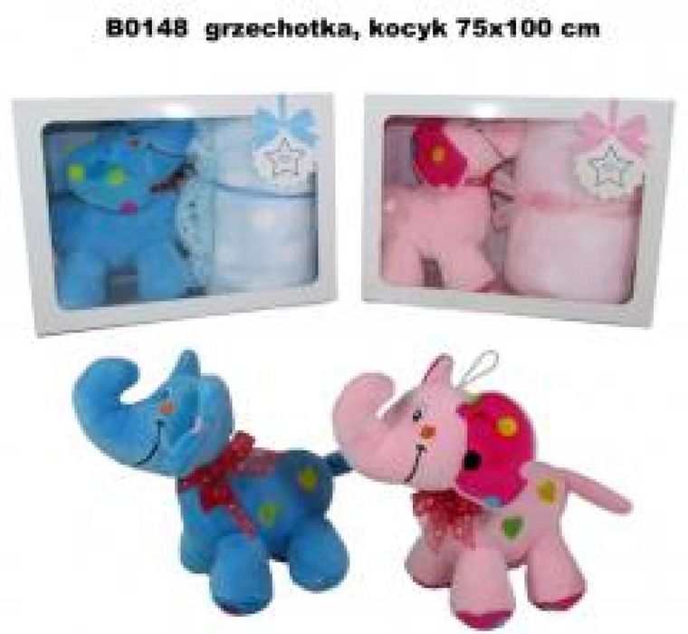 Słonik z grzechotką i kocykiem 75x100cm MIX Sun-Day oprawa: pudełko