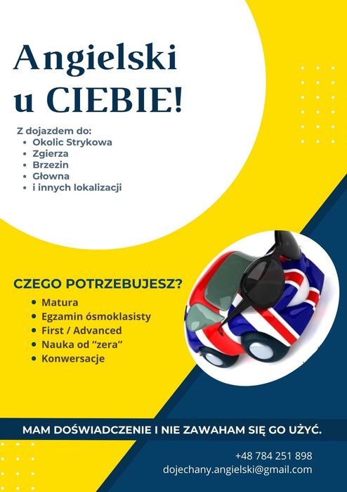 Korepetycje z angielskiego - z dojazdem, okolice Strykowa i dalej!
