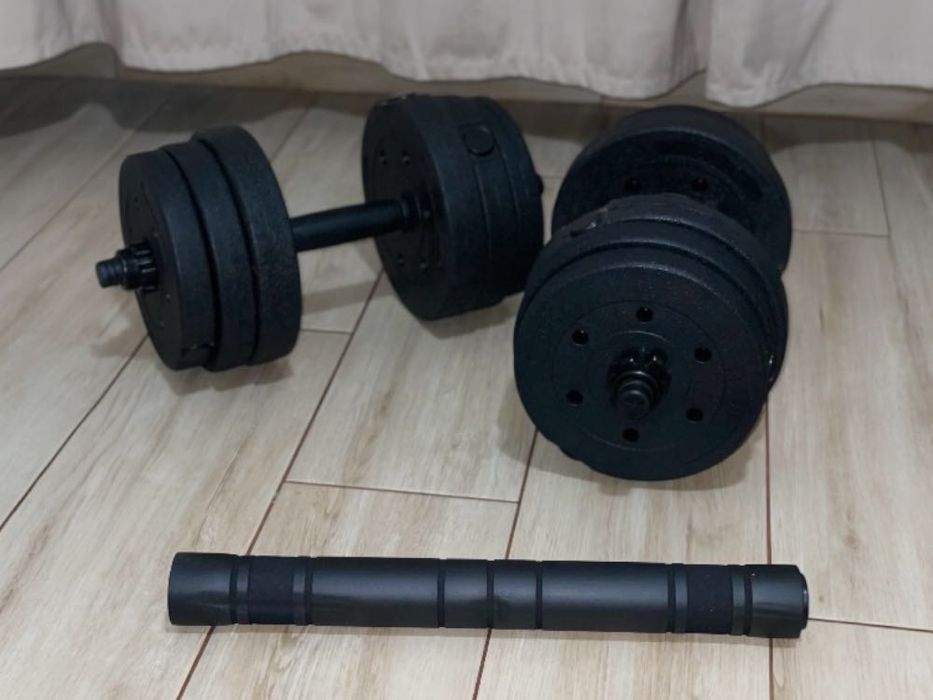 20 kg – Hantle regulowane bitumiczne 2w1 + sztanga gryf hantelki