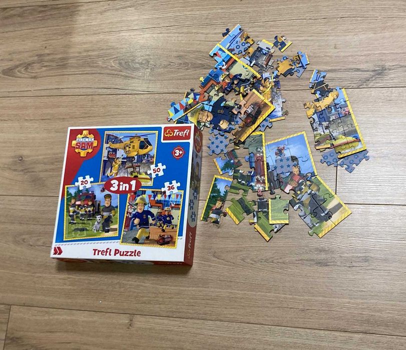 Trefl puzzle strażak Sam 3w1 wiek 3+ stan bardzo dobry