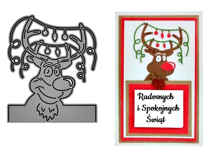 Wykrojnik wesoły RENIFER z lampkami *Boże Narodzenie*