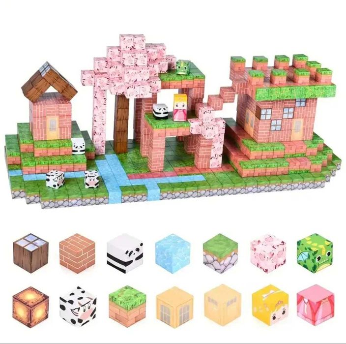 Магнітний конструктор Майнкрафт 100 кубиків minecraft Ліс Замок Сад