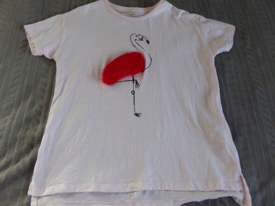 T-shirt z flamingiem (tułów z różowego futra), Zara Girls 140