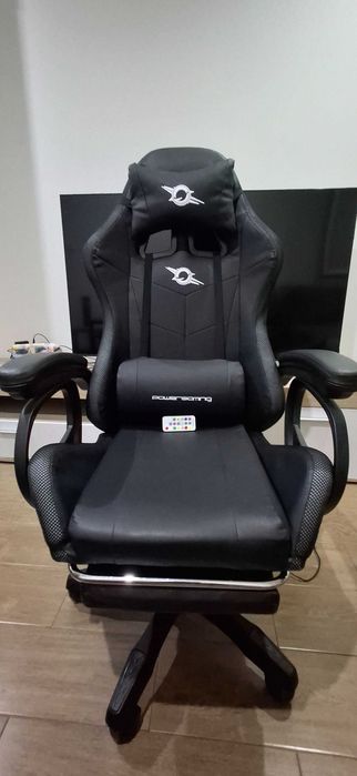 Cadeira Gaming PowerGaming LED RGB – Preta, com Apoio para os Pés