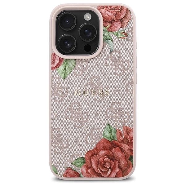 Etui Guess 4G Flowers Print MagSafe na iPhone 16 Pro 6.3" - różowe