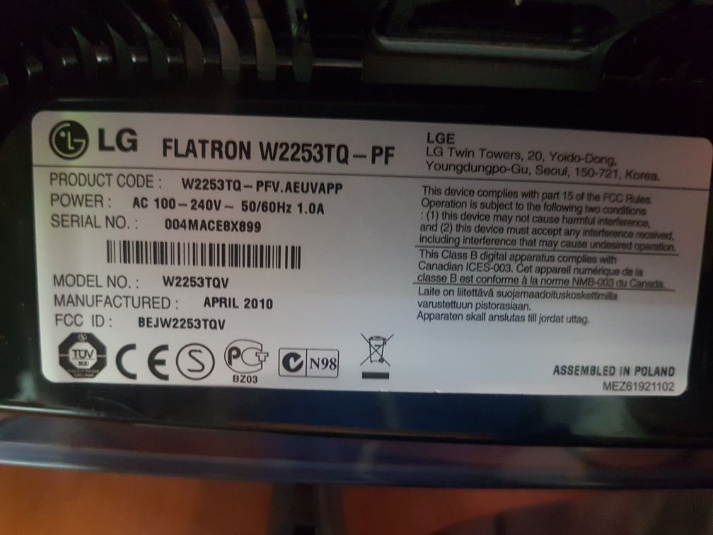 Монітор LG FLATRON W2253TQ 22 дюйми