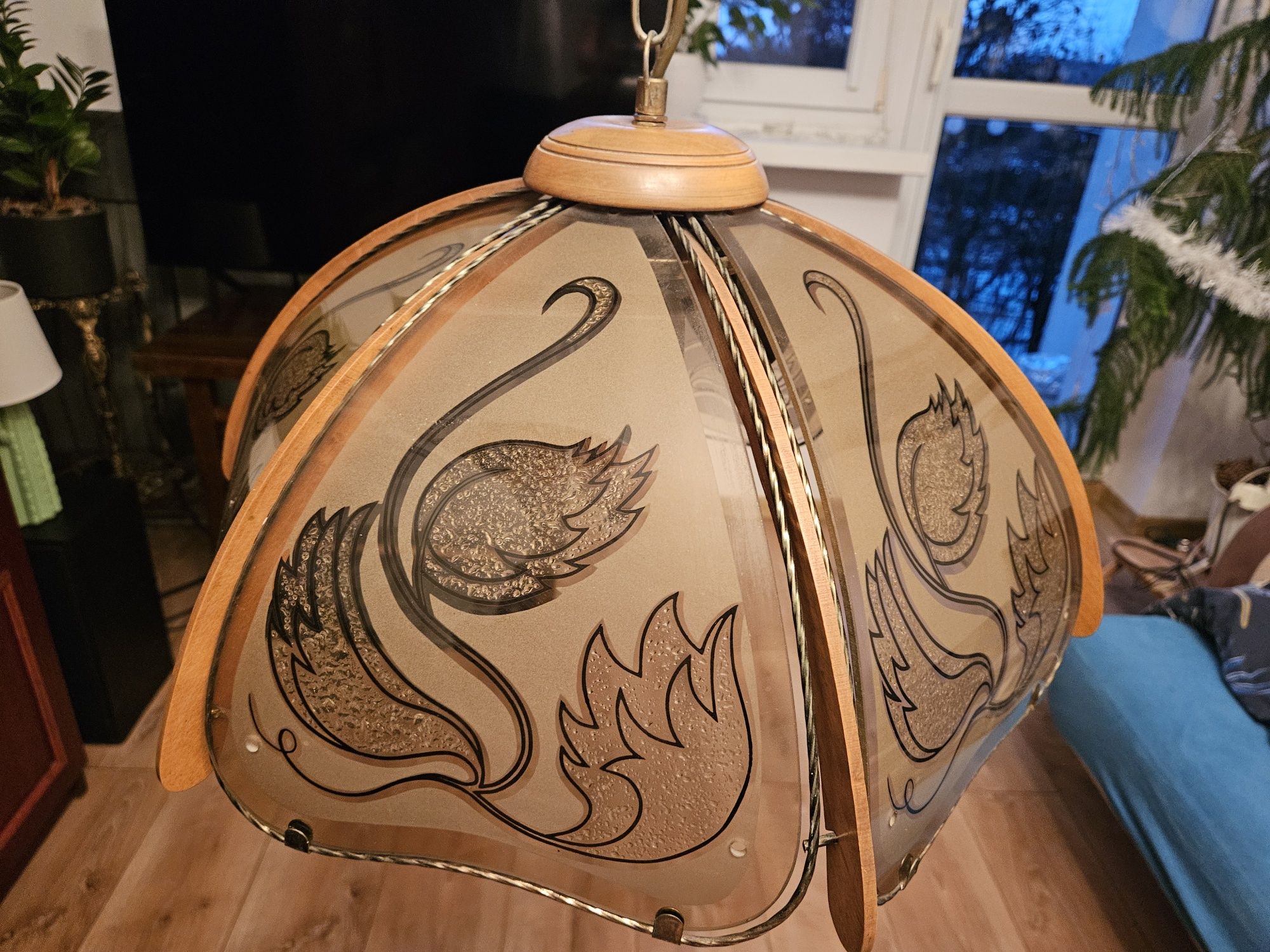 Lampa wisząca witrażowa PRL