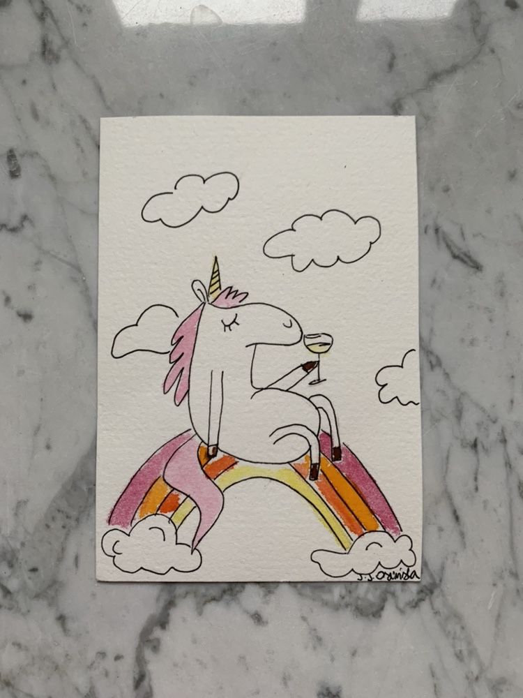 Kartka okolicznościowa unicorn jednorożec rainbow tęcza handmade