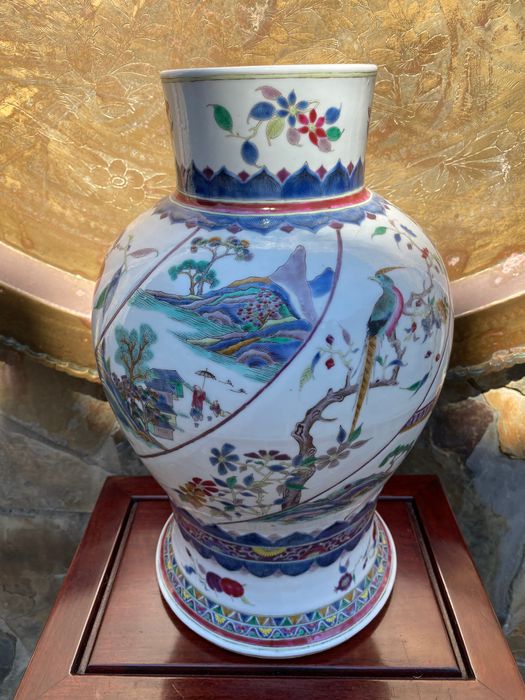 Pote de Chá Talha Porcelana Chinesa séc XVIII 56 cm Assinado