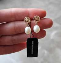 Emporio Armani piękne oryginalne kolczyki wiszące z perłami NOWE