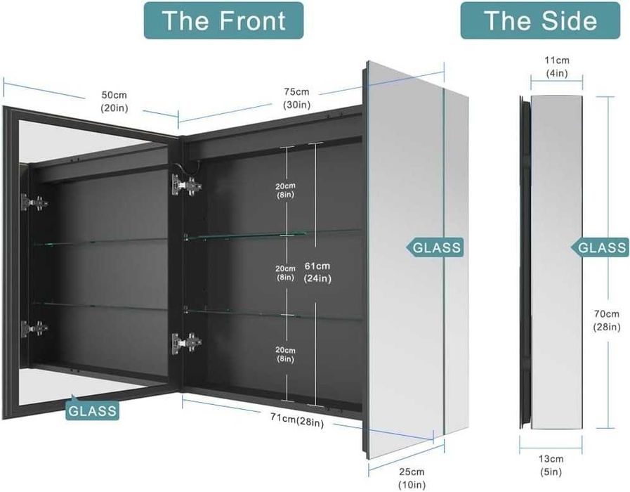 Podświetlana szafka łazienkowa z lustrem USB