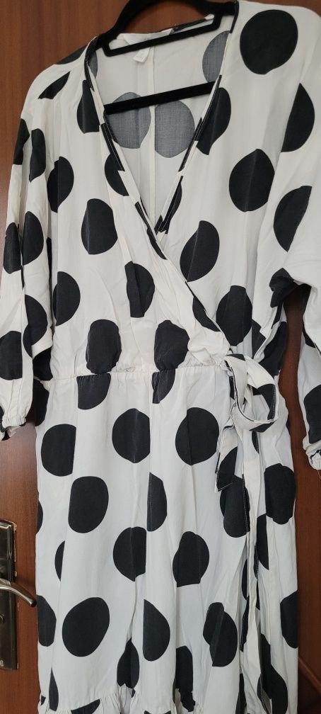 H&M XL viral sukienka maxi w grochy lyocell
