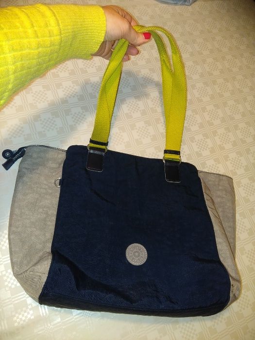 Mala Carteira Kipling azul cinzento limão tamanho médio
