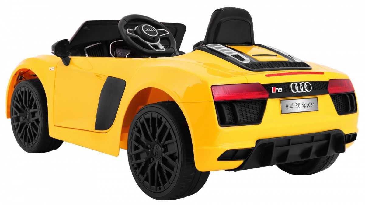 Audi R8 Spyder na akumulator Żółty samochód elektryczny dla dzieci