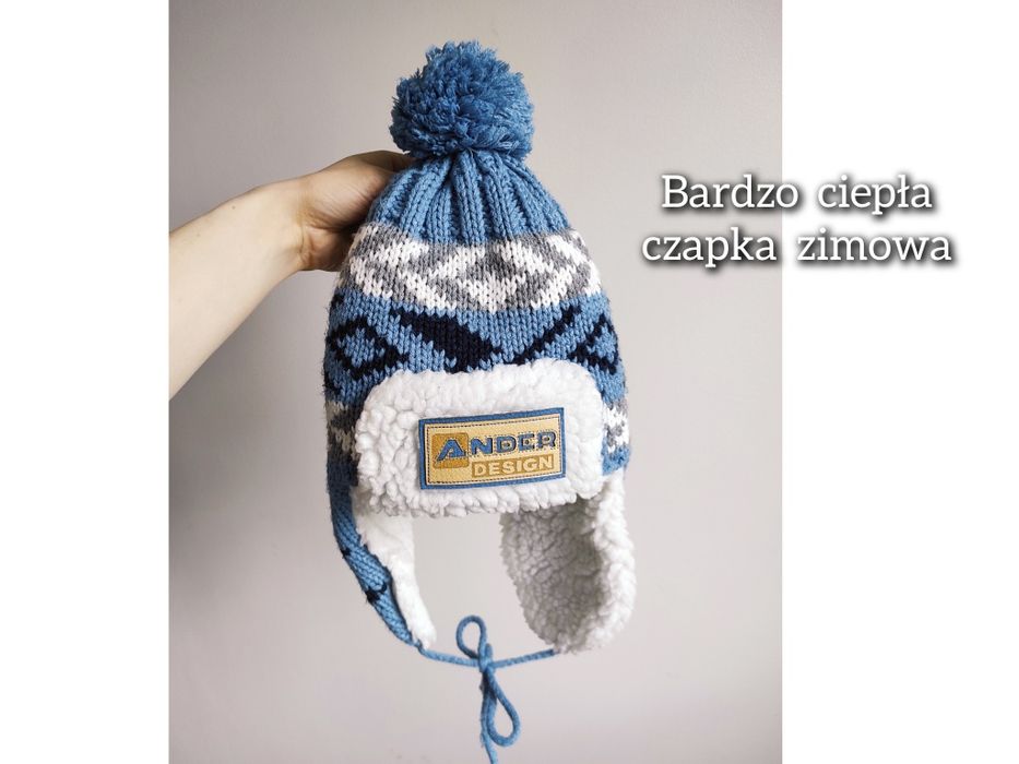 Bardzo ciepła czapka zimowa z misiem / uszatka / pilotka góralska