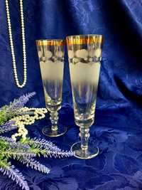 Bohemia 1980-е! бокалы крупные для шампанского стекло позолота фактурн