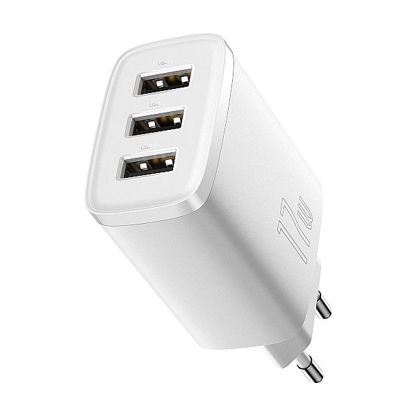 Baseus Compact ładowarka sieciowa 3x USB 17W biały (CCXJ)