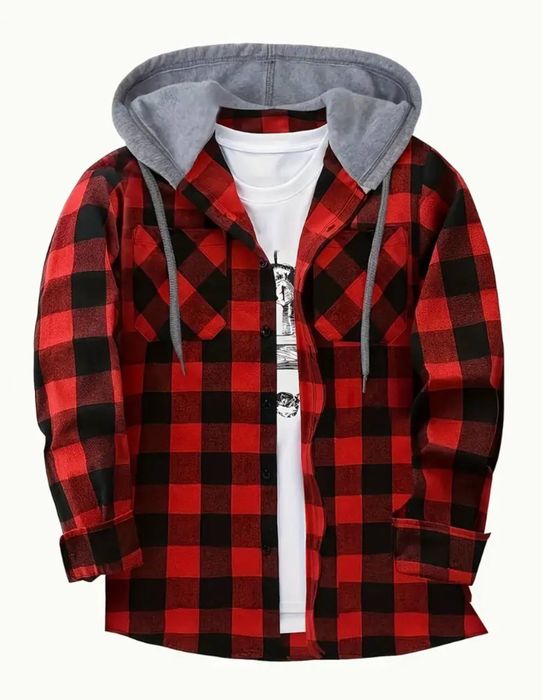 Байкова тепла трендова чоловіча сорочка з капюшоном