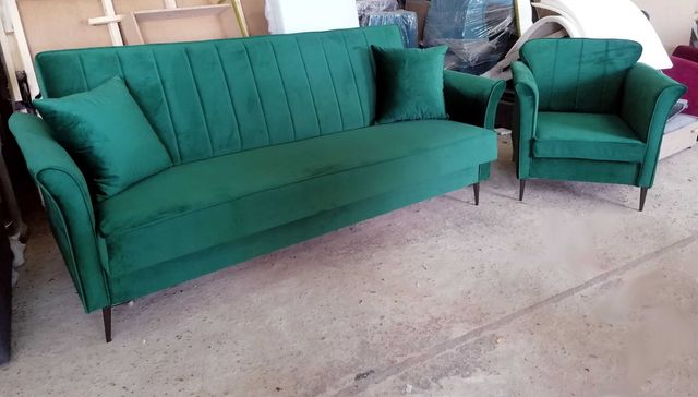 RATY komplet designerski sofa rozkładana fotel zestaw skandynawski JAŚ