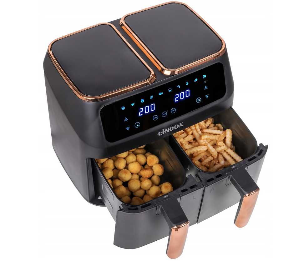 Frytkownica 2x4L / 2500W beztłuszczowa LINBOX Air Fryer  CZARNA