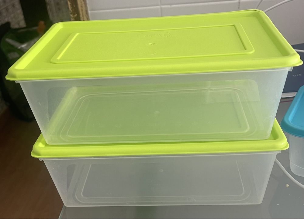 Conjunto de dois recipientes de plastico