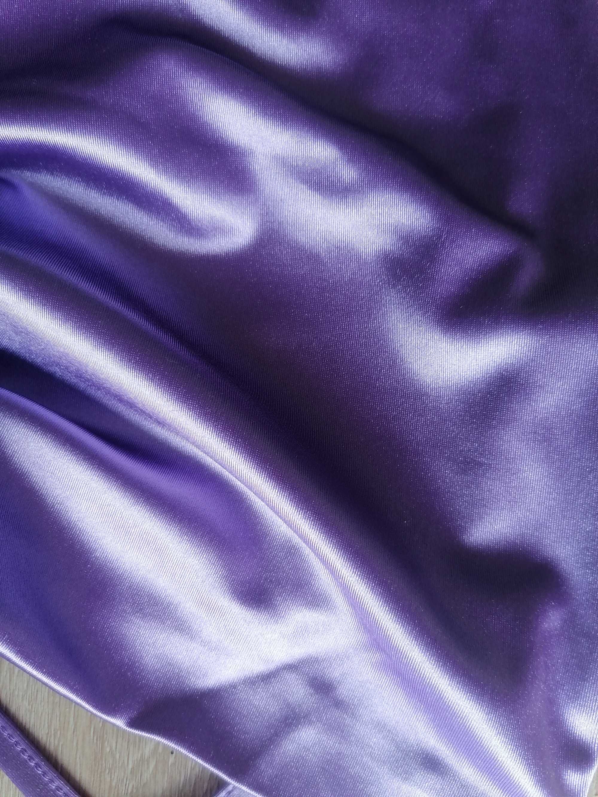 Nowa długa sukienka satynowa wiązane plecy dekold lejący 42 wesele
