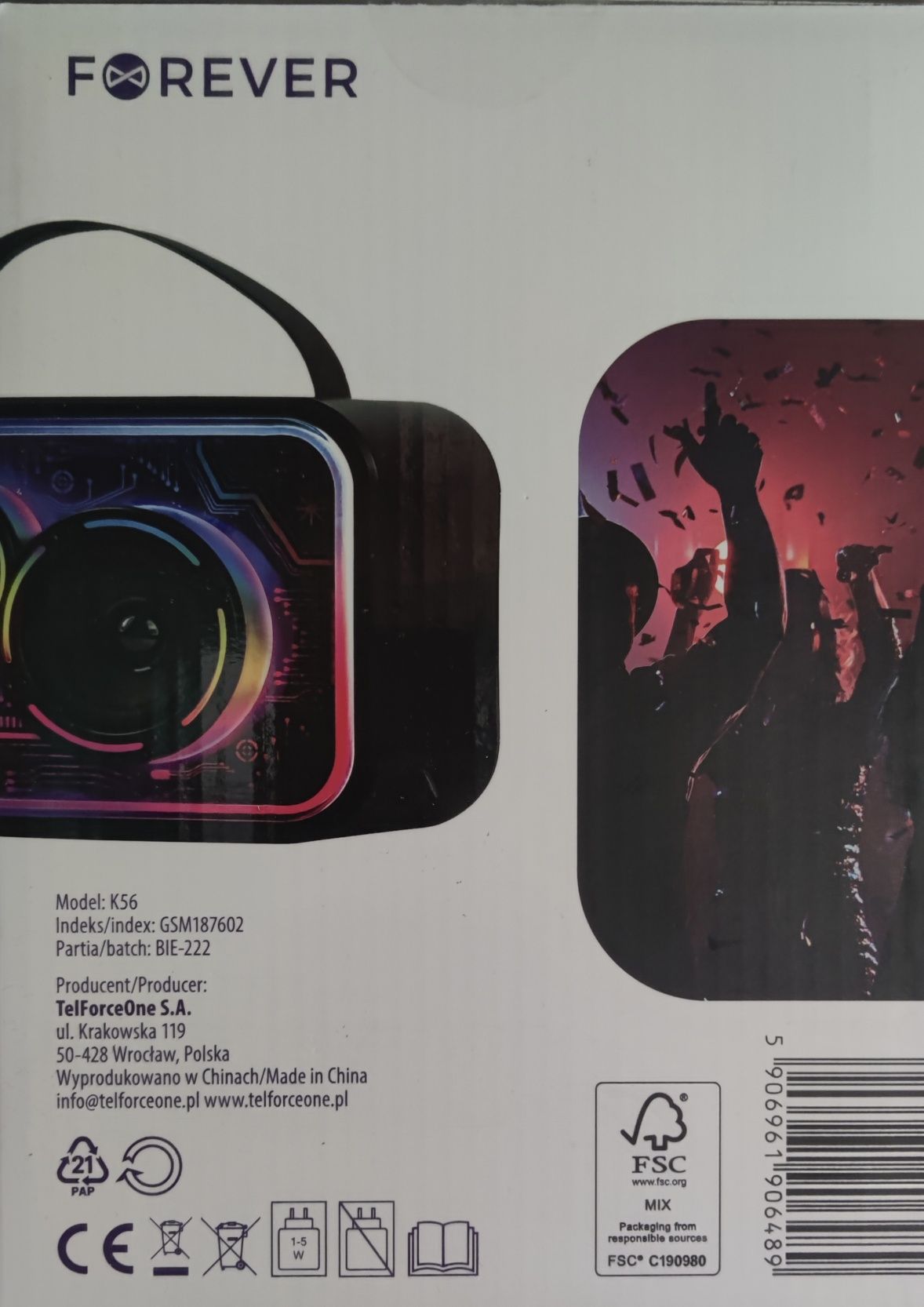 Głośnik bluetooth  karaoke z mikrofonem Forever 15W, LED, nowy