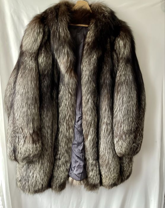 Futro lis srebrny naturalne xl vintage