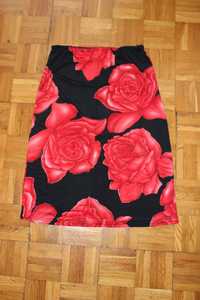 FRANCUSKA JAK NOWA B. ELEGANCKA spódnica czarno-czerwona w kwiaty 38 M