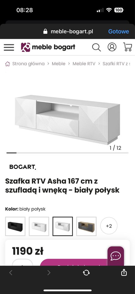 Komoda szafka rtv biala bogart