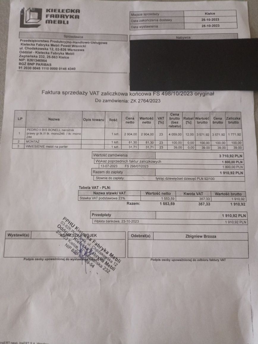 Narożnik Pedro II Bis Bonelli  październik 2023 za 3710 zł. prawy