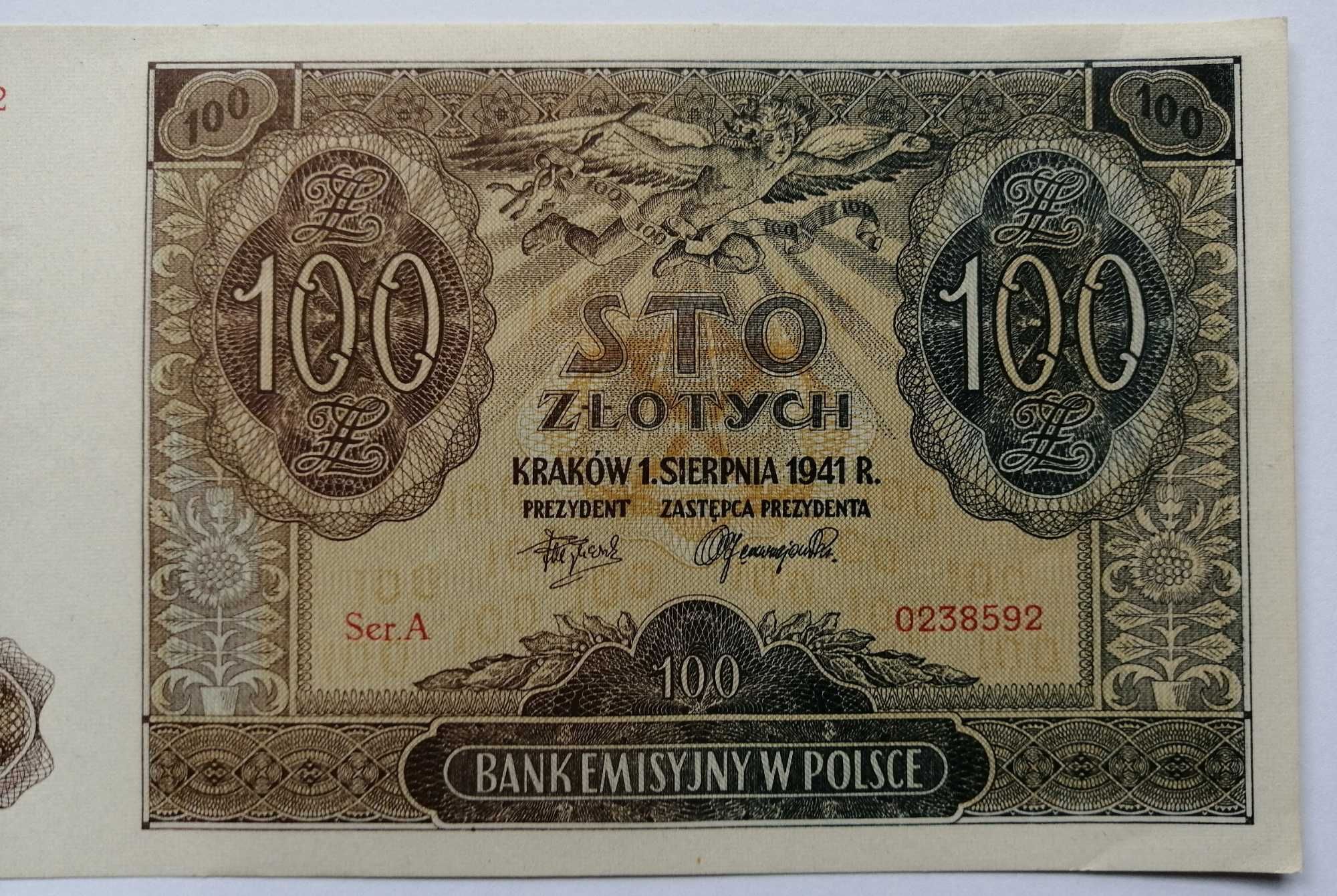 Banknot Polska - 100 złotych - 1941 rok. Ser.A ( z paczki bankowej)