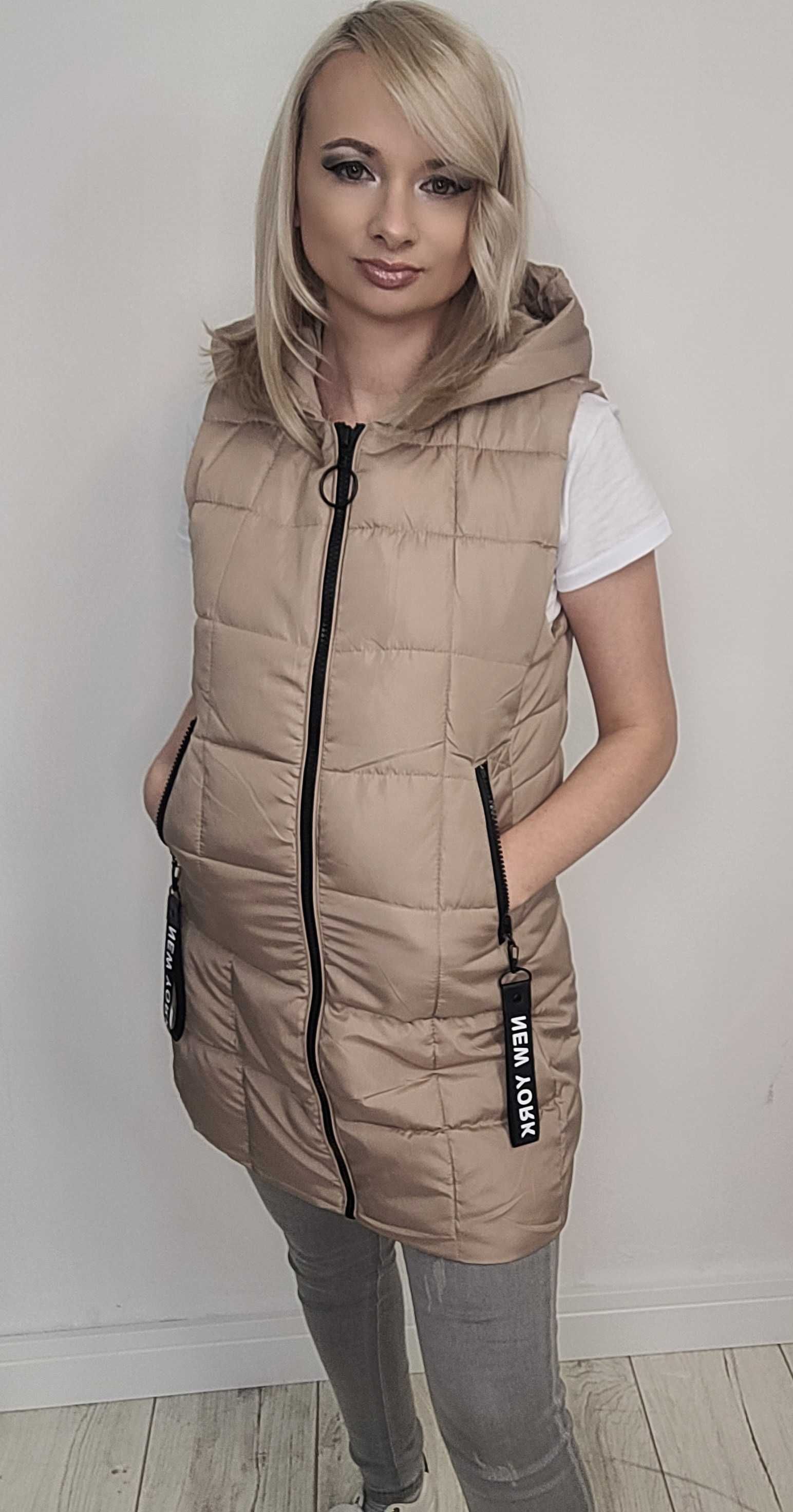 KAMIZELKA roz 3X-7XL bezrękawnik beż pikowana damska TU KUPUJESZ XXL