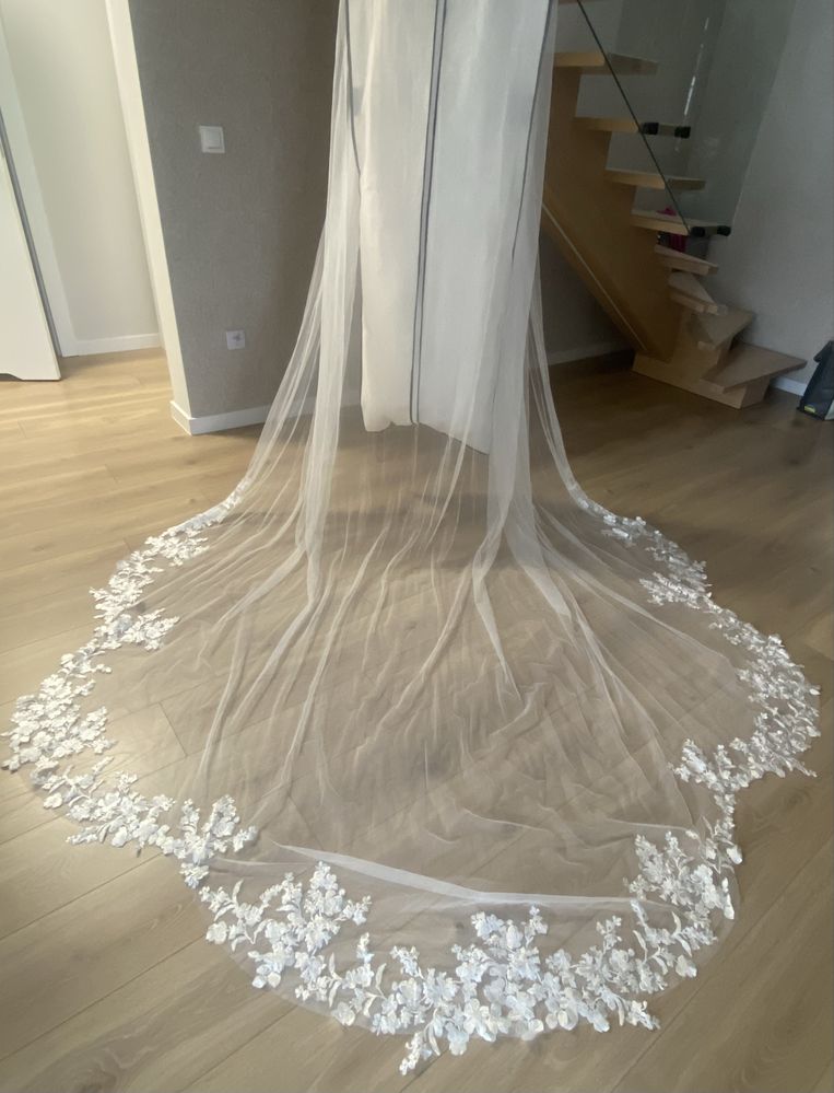 Nowy welon katedralny, ivory, 300cm, 3m, ślubny z koronką