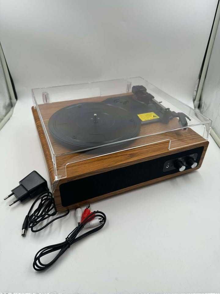 Gramofon w stylu vintage z Bluetooth, 3 prędkości Głośniki wbudowane