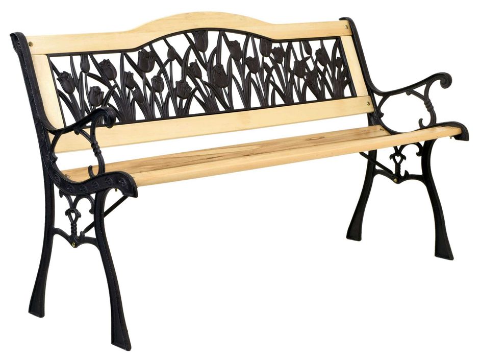 Ławka ogrodowa parkowa Tulipan czarny drewniana z oparciem