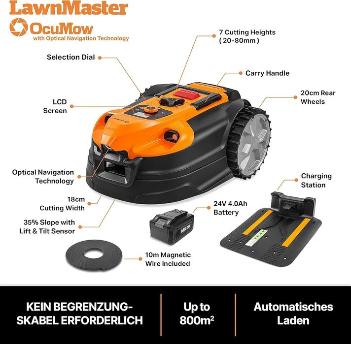 LawnMaster VBRM18AMID4R robot koszący 800m bez kabla 4Ah
Robot ko