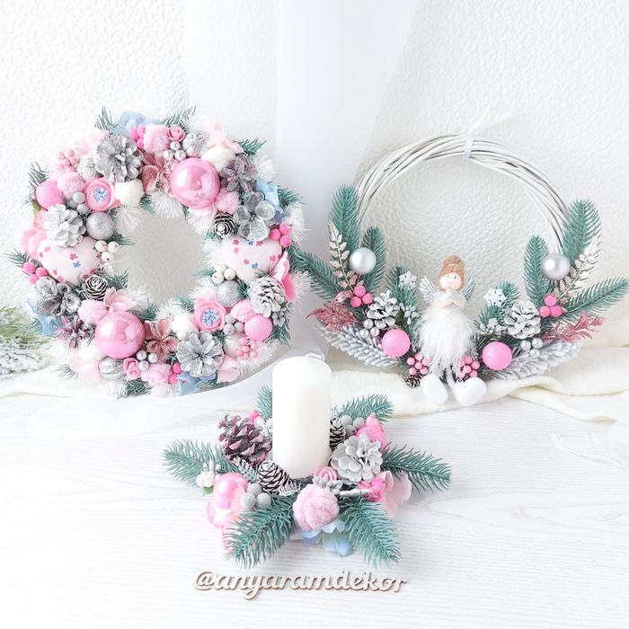 Вінок на двері, рождественский венок, подсвечник новорічний вінок
