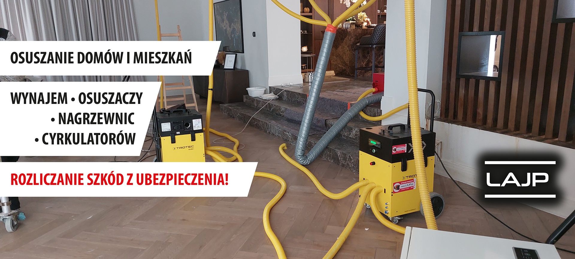 Osuszacz powietrza osuszanie  po zalaniu wynajem nagrzewnic 2,5-15kw