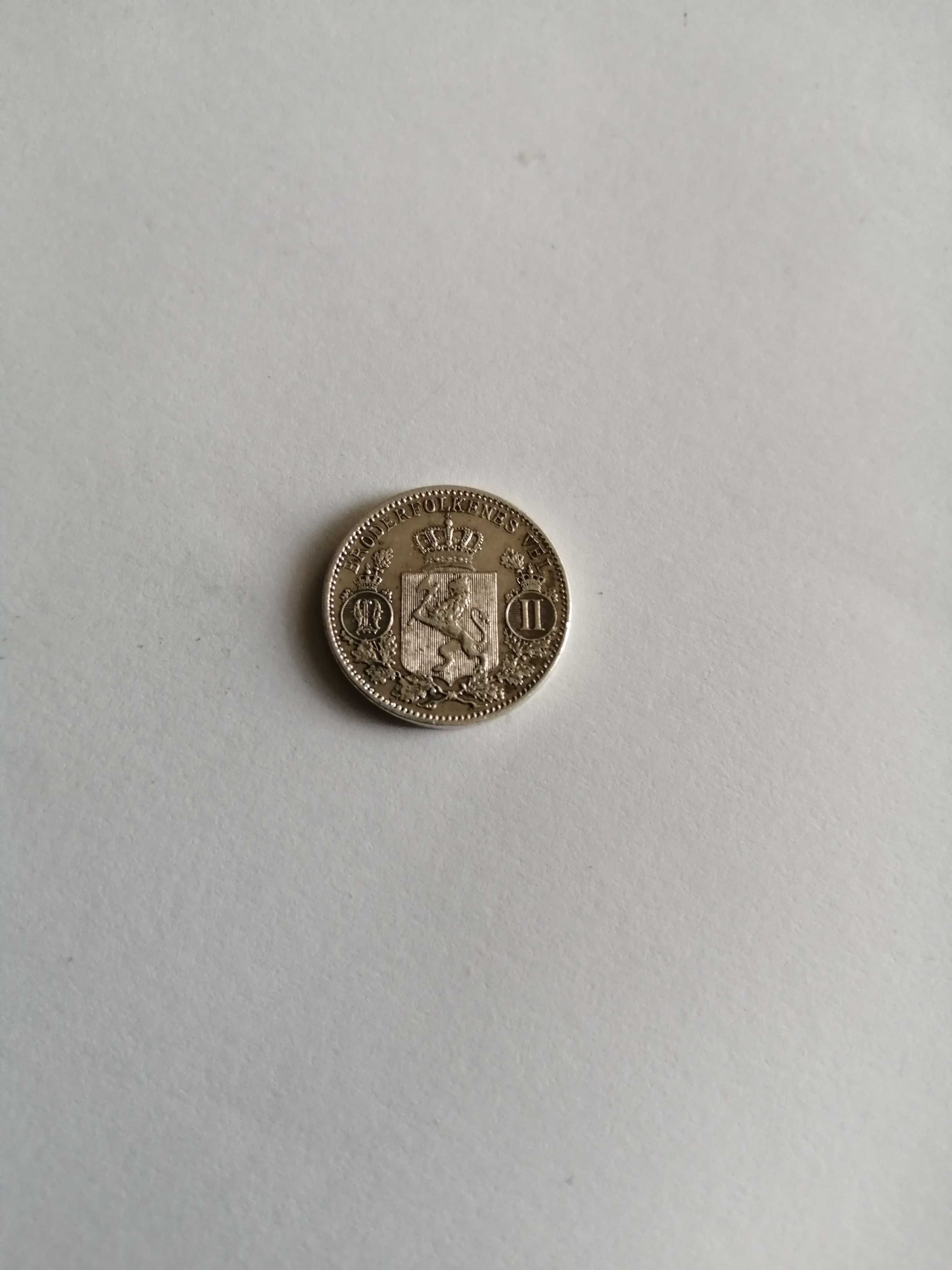 Moneta 25 ore 1896 Norwegia, bardzo rzadka mennicza, 25 Ore Norge 1896