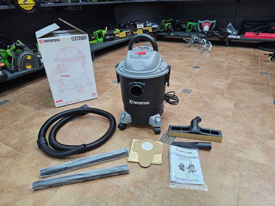 Якісний Будівельний Пилосос INTERTOOL  1.2 кВт, бак 20 л, Сухе/Вологе
