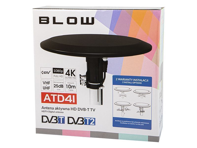 Antena DVB-T2 aktywna wewnętrzna zewnętrzna + kabel 10m BLOW ATD41