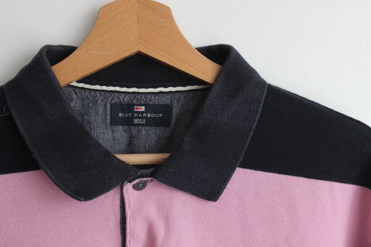 Blue Harbour - Koszulka polo t-shirt paski pasy różowy granatowy M