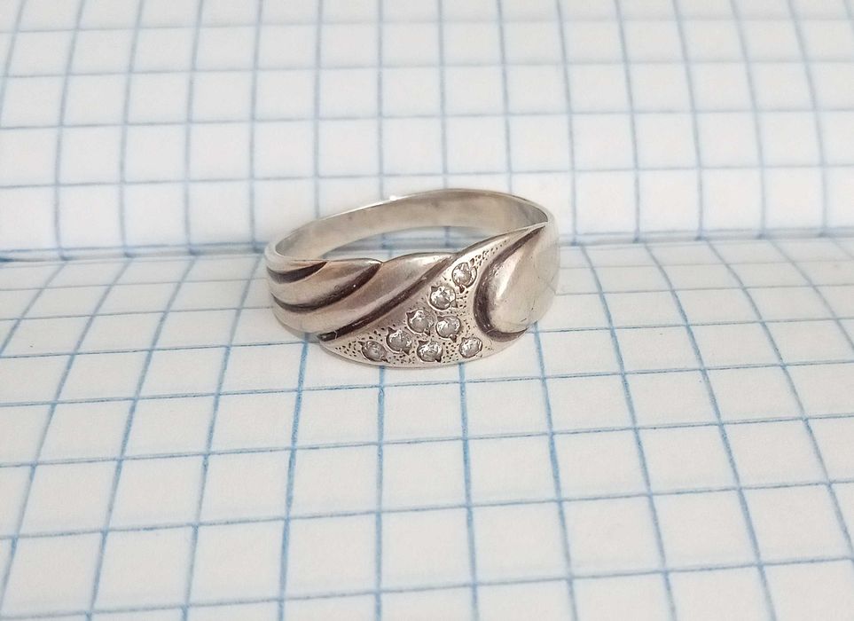 Перстень кольцо з камушками. Срібло 875 проба. Вінтаж