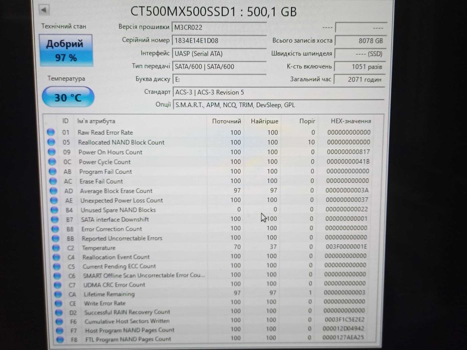 500GB SSD SATA 2.5" накопичувач Crucial