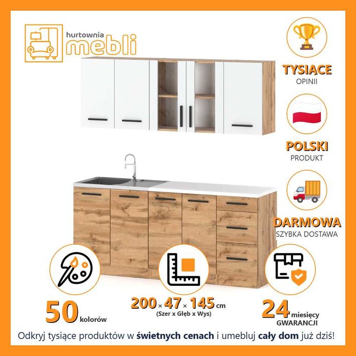 Kuchnia Nowoczesna Modułowa Rest 2.0m Zestaw Szafki Kuchenne Pojemne