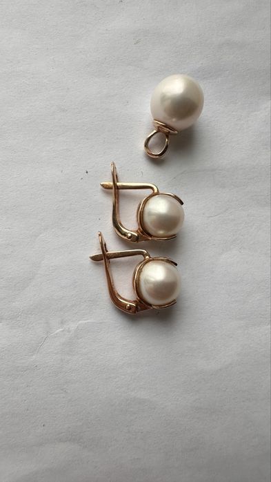 Набор золотой с жемчугом 585, вес 5,78 грамм сережки підвіска