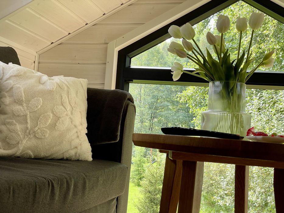 Tiny silent house domek wynajem wynajme las natura cisza jacuzzi bania